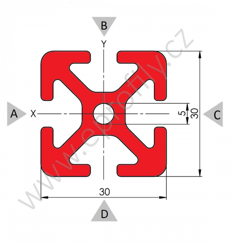 Hliníkový, konstrukční profil, 30x30, Řezaný profil