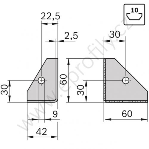 Spojovací úhelník 90° plechový, ESD, 3842146813, N10, (1ks)