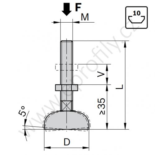 Vyrovnávací noha ocelová, pozinkovaná, ESD, 3842311956, D44 M16x145, (1ks)