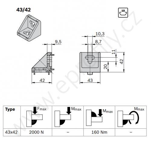 Spojovací úhelník 90° vnější, ESD, 3842348526, 43x42, Balení (100ks)