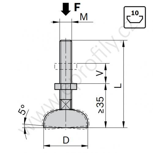 Stavitelná noha, ESD, 3842352061, D44 M12x85, Balení (20ks)