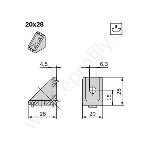 Spojovací úhelník 90° vnější, ESD, 3842501587, 20x28, Balení (100ks)