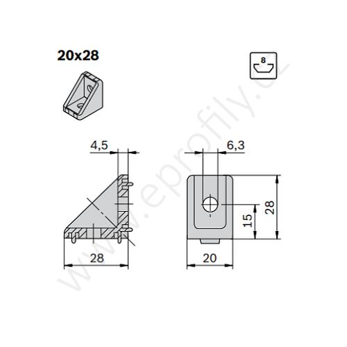 Spojovací úhelník 90° vnější, ESD, 3842501587, 20x28, (1ks)