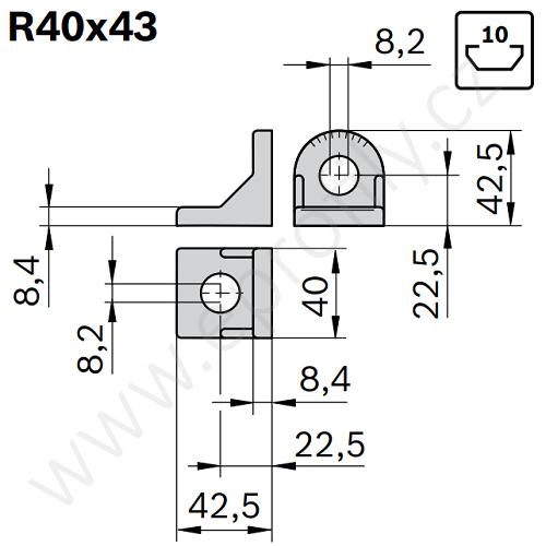 Úhelník 90° vnější pro spojování pod úhlem, ESD, 3842504760, R40x43, (1ks)