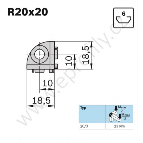 3D rohová spojka, ESD, 3842519318, R20x20, (1ks)