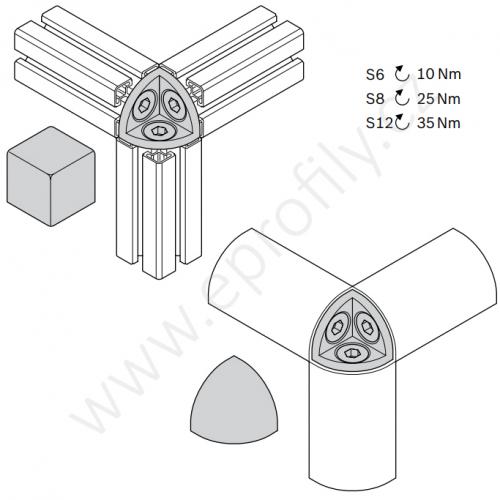 3D rohová spojka, ESD, 3842519319, R30x30, (1ks)