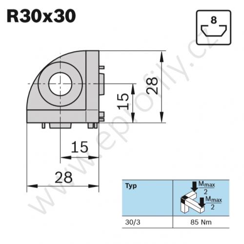 3D rohová spojka, ESD, 3842519319, R30x30, (1ks)