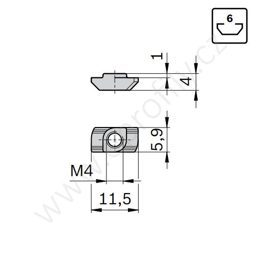 Matice T do drážky, ESD, 3842523135, N6 M4, Balení (100ks)