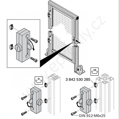 Zámek dveří na profil 30x30 WG, 3842523320 - výprodej jednotné klíče (univerzální), (1ks)