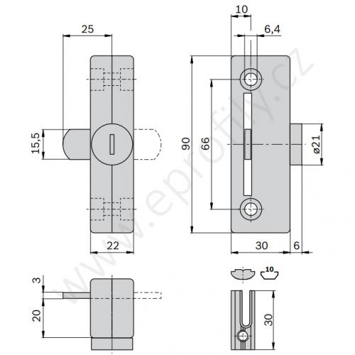 Zámek dveří na profil 30x30 WG, 3842523320 - výprodej jednotné klíče (univerzální), (1ks)
