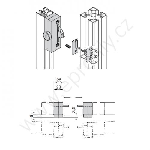 Zámek dveří na profil 30x30 WG, 3842523320 - výprodej jednotné klíče (univerzální), (1ks)