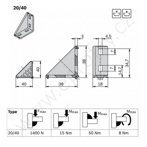 Spojovací úhelník 90° vnější, ESD, 3842523517, 20x40, (1ks)