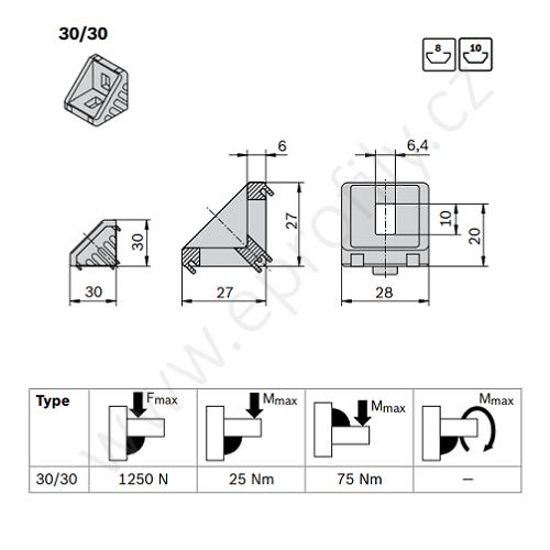 Spojovací úhelník 90° vnější, ESD,  3842523525, 30x30, (1ks)