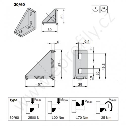 Spojovací úhelník 90° vnější, ESD, 3842523538, 30x60, (1ks)