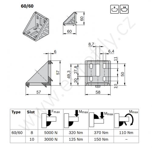 Spojovací úhelník 90° vnější, ESD, 3842523546, 60x60, (1ks)