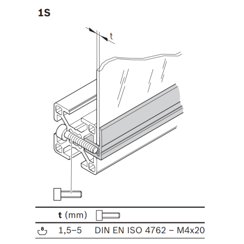 Hliníkový upínací profil 1S-N8, 3842524058, 1S-N8, 3000 mm, Balení (10ks)