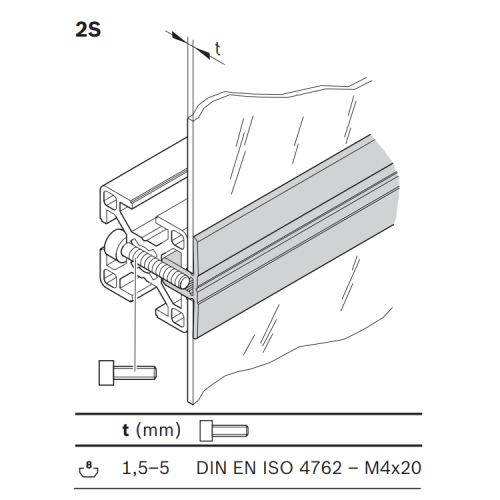 Hliníkový upínací profil 2S-N8, 3842524061, 2S-N8, 3000 mm, Balení (10ks)