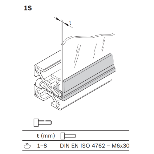 Hliníkový upínací profil 1S-N10, 3842524064, 1S-N10, 3000 mm, Balení (10ks)