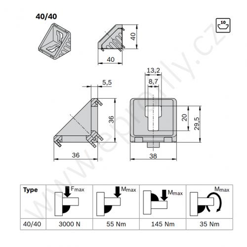 Spojovací úhelník 90° vnější, ESD, 3842528967, 40x40, (1ks)