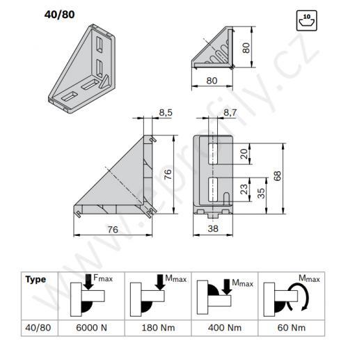 Spojovací úhelník 90° vnější, ESD, 3842529005, 40x80, Balení (20ks)