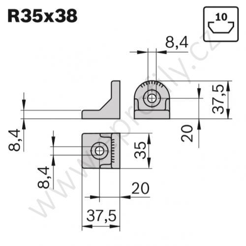 Úhelník 90° vnější pro spojování pod úhlem, ESD, 3842529020, R35x38, Balení (100ks)