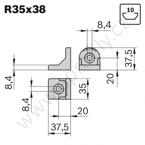 Úhelník 90° vnější pro spojování pod úhlem, ESD, 3842529020, R35x38, (1ks)