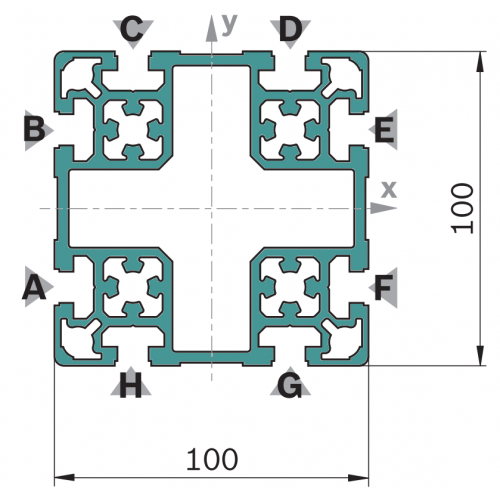 Hliníkový, konstrukční profil, 3842529355, 100x100L, Balení (6ks)