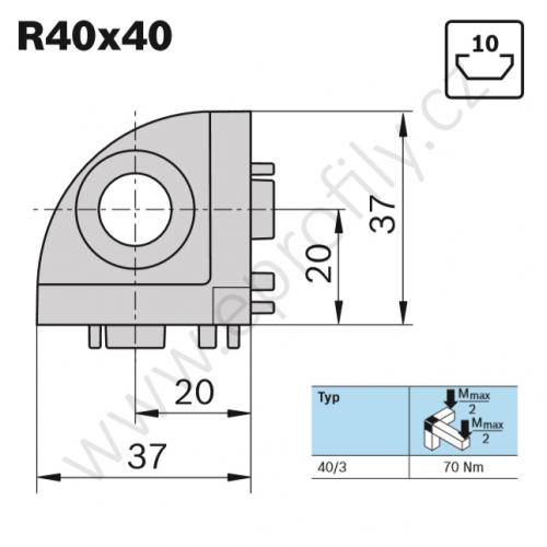 3D rohová spojka, ESD, 3842529404, R40x40, (1ks)