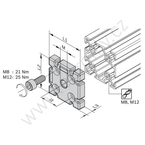 Deska se závitem pro nohu, 3842529416, 80x80L, M12, (1ks)