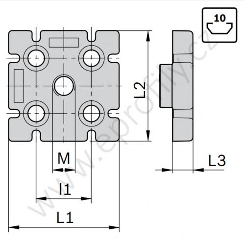 Deska se závitem pro nohu, 3842529416, 80x80L, M12, (1ks)