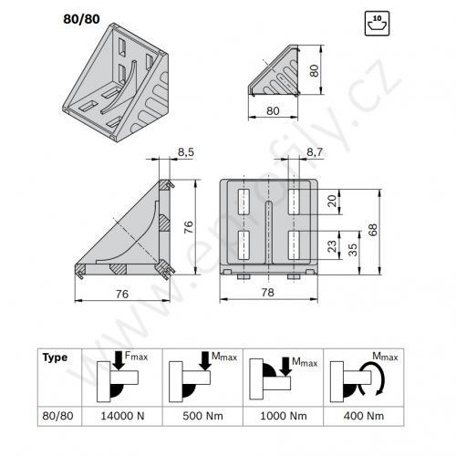 Spojovací úhelník 90° vnější, ESD, 3842530231, 80x80, Balení (20ks)