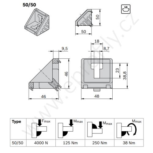 Spojovací úhelník 90° vnější - SET, ESD, 3842530259, 50x50; N10/N10, (1ks)