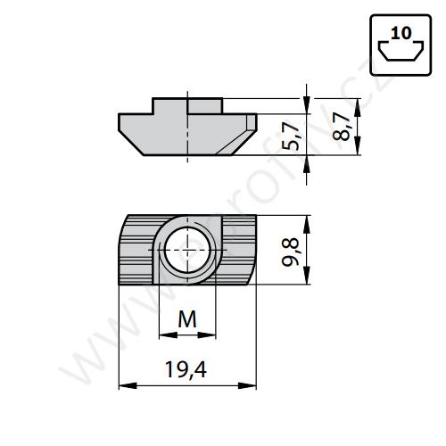 Matice T do drážky, ESD, 3842530281, N10 M4, Balení (100ks)