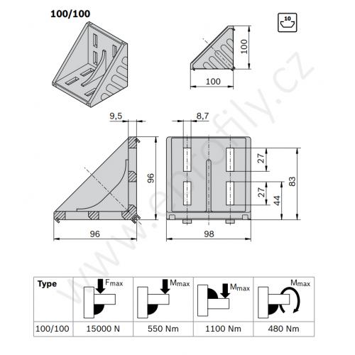 Spojovací úhelník 90° vnější, 3842530460, 100x100, (1ks)