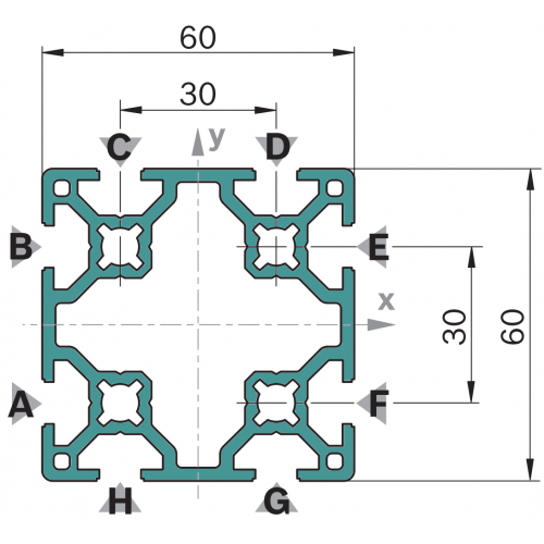 Hliníkový, konstrukční profil, 3842535176, 60x60 8N, Balení (20ks)