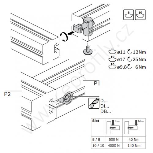 Rychlospojka pro kolmý spoj profilů, ESD, 3842535465, N8/N8; 90°, (1ks)