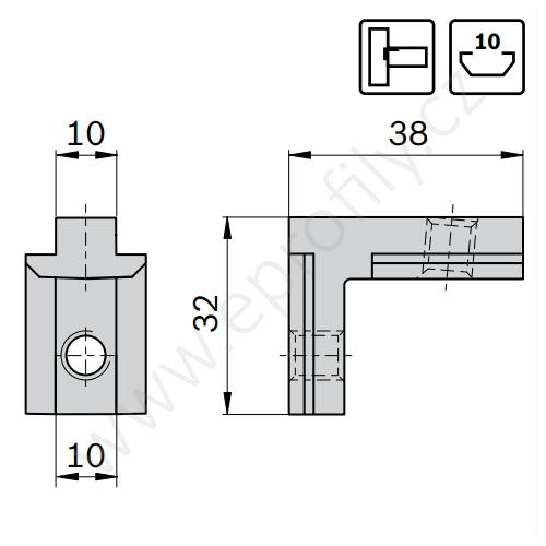 Vnitřní úhelník do drážky, ESD, 3842535572, N10/N10, (1ks)