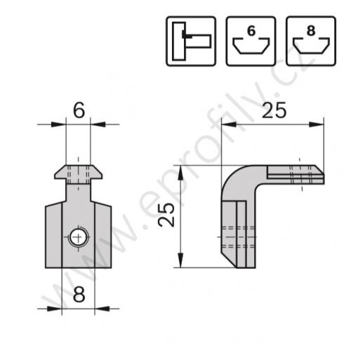 Vnitřní úhelník do drážky R, ESD, 3842535573, N6/N8, (1ks)