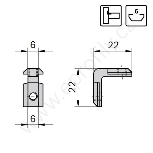 Vnitřní úhelník do drážky R, ESD, 3842535575, N6/N6, (1ks)