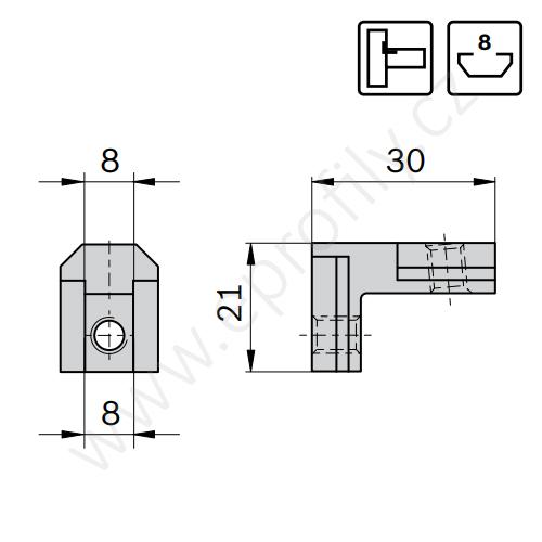 Vnitřní úhelník do drážky R, ESD, 3842535577, N8/N8, (1ks)