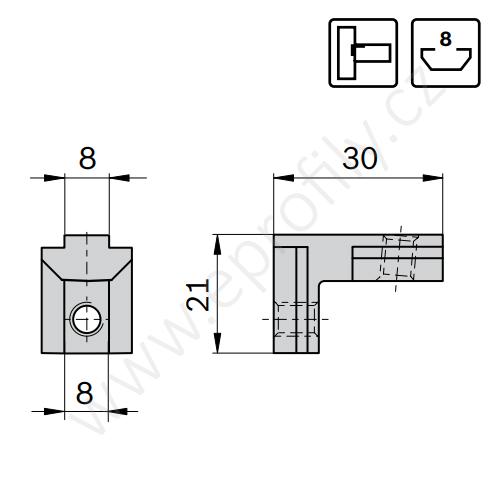 Vnitřní úhelník do drážky, ESD, 3842535578, N8/N8, (1ks)