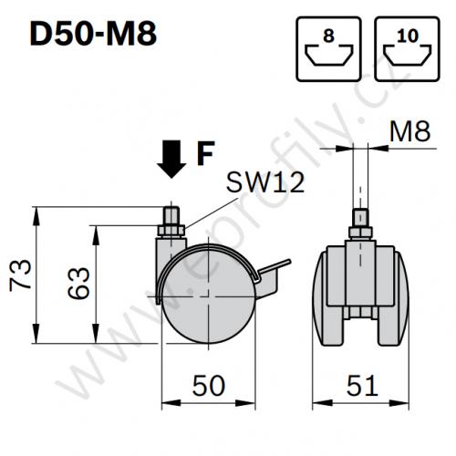 Kolečko dvojité, ESD, 3842535670, D50-M8, (1ks)