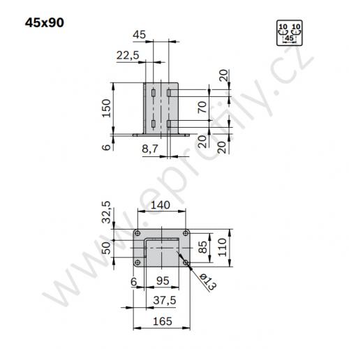 Patka profilové stojky, pozink., ESD, 3842536207, 45x90, (1ks)