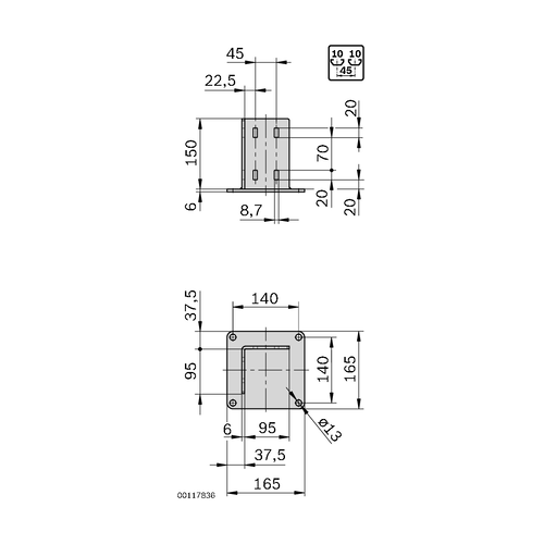 Patka profilové stojky, pozink., ESD, 3842536746 90x90, (1ks)