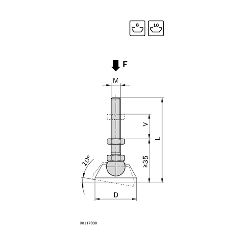 Vřeteno /noha/z ušlechtilé oceli, ESD3842537227, M16x85, (1ks)
