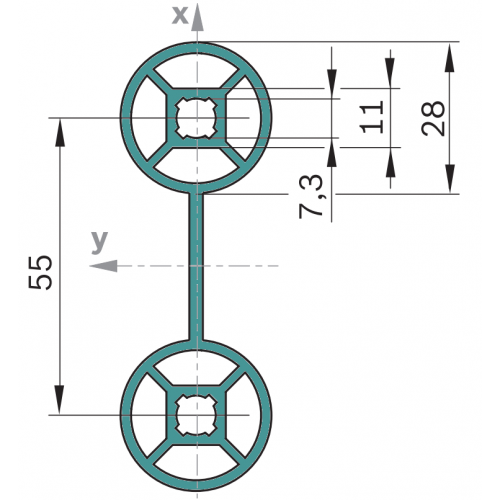 Hliníková konstrukční trubka hladká, 3842537477, D28x55, Balení (20ks)
