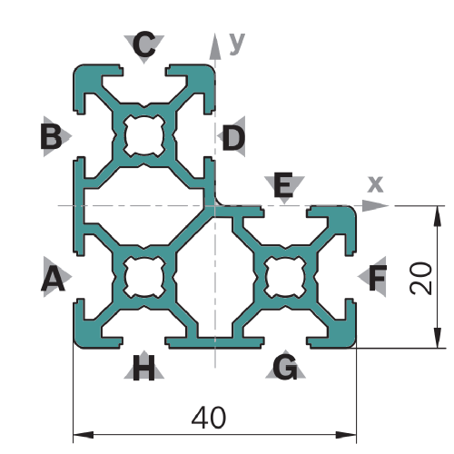 Hliníkový, konstrukční profil, 3842537818, 20x40x40, Balení (16ks)