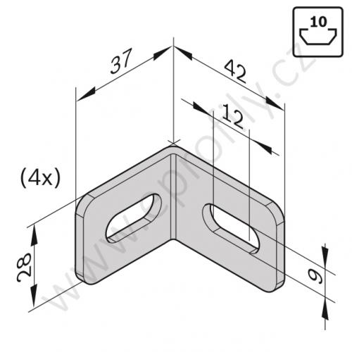 Spojovací úhelník 90° ocelový - SET, ESD, 3842537861, N10/N10, (1ks)