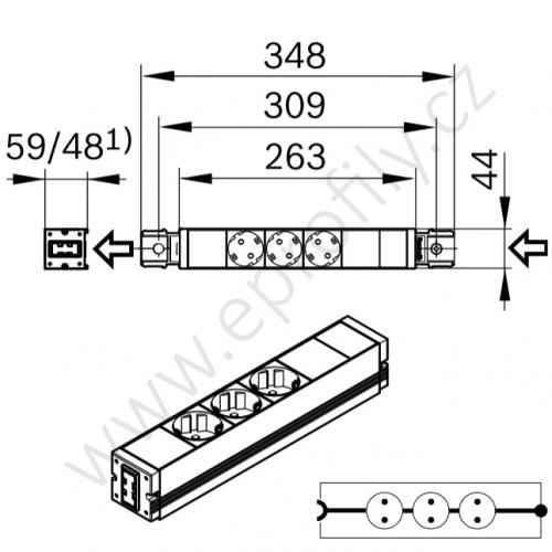 Zásuvková lišta, 3842539842, 16 A/ 230 V, (1ks)