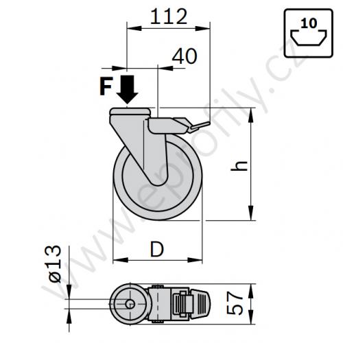 Kolečko otočné s brzdou, 3842541226, D80, (1ks)